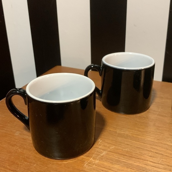 Set of 4 Black & White Ceramic Espresso Coffee Mugs Made in Thailand - Picture 2 of 9